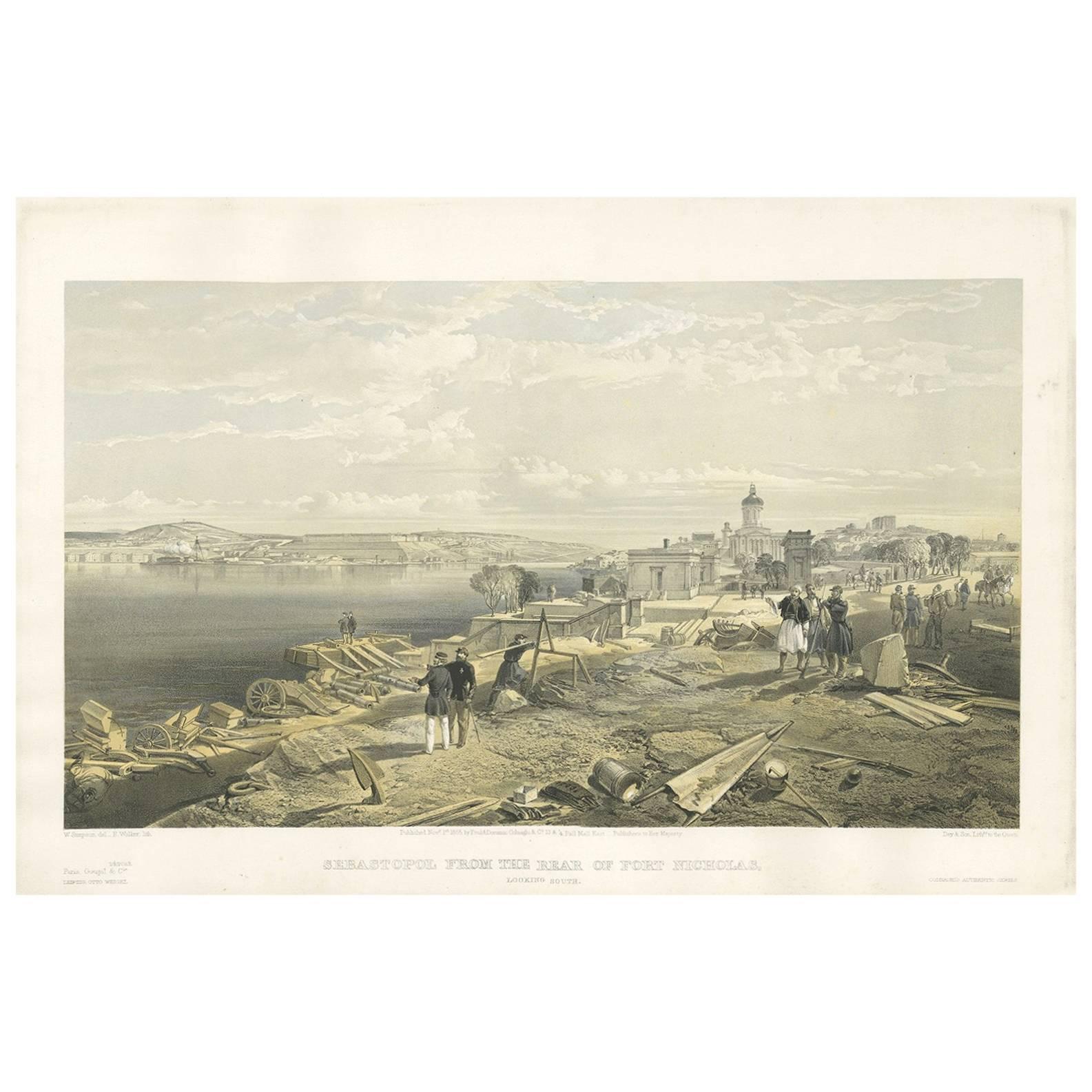 Antique Print with a View of Sebastopol II ‘Crimean War’ by W. Simpson, 1855 For Sale
