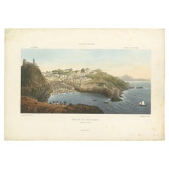Antique Print with a View of the Beach of Biarritz by Bassy, 'c.1890'