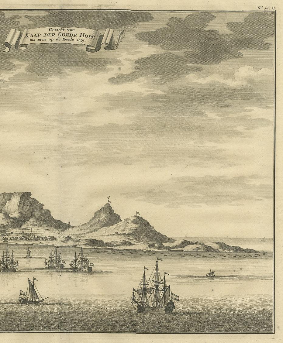 Dutch Antique Print with a View of the Cape of Good Hope by Valentijn '1726'