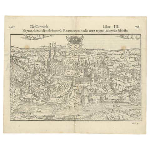 Antique Print with a View of the City of Eger 'Cheb' by Münster '1554'