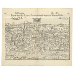 Antiker Druck mit einer Ansicht der Stadt Eger 'Cheb' bei Münster '1554'.