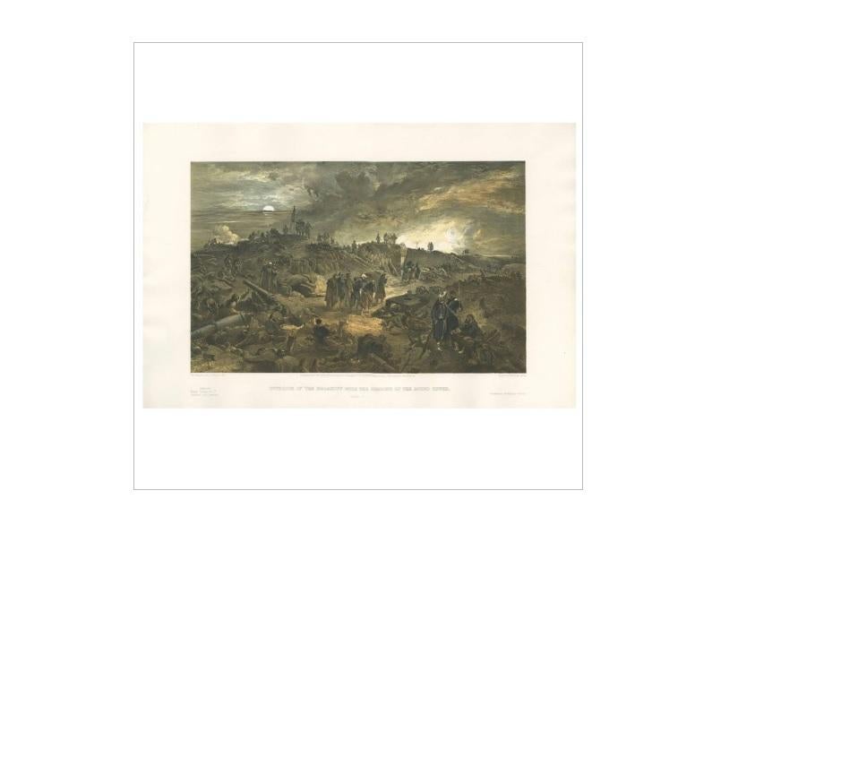 Antique print titled 'Interior of the Malakoff with the remains of the round tower'. Print shows an interior view of the Malakoff, the main Russian fortification before Sevastopol', following the successful French assault. This print originates from