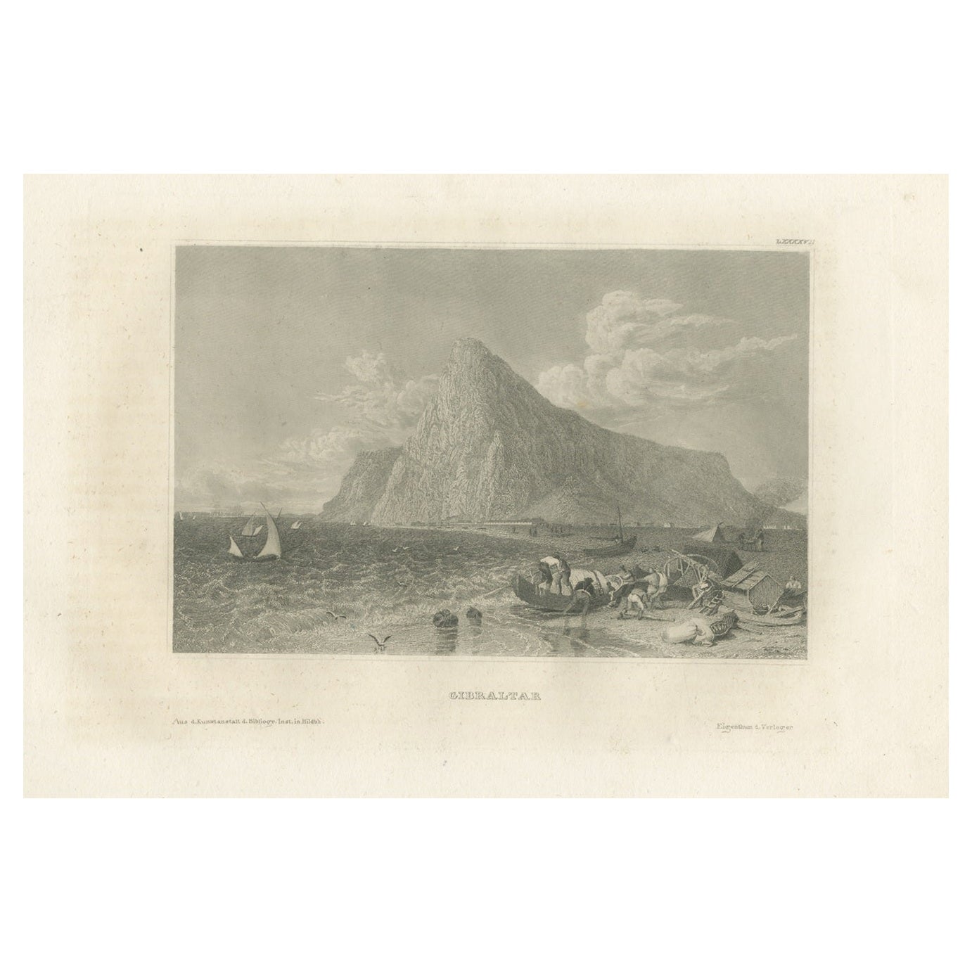 Antique Print with a View of the Rock of Gibraltar
