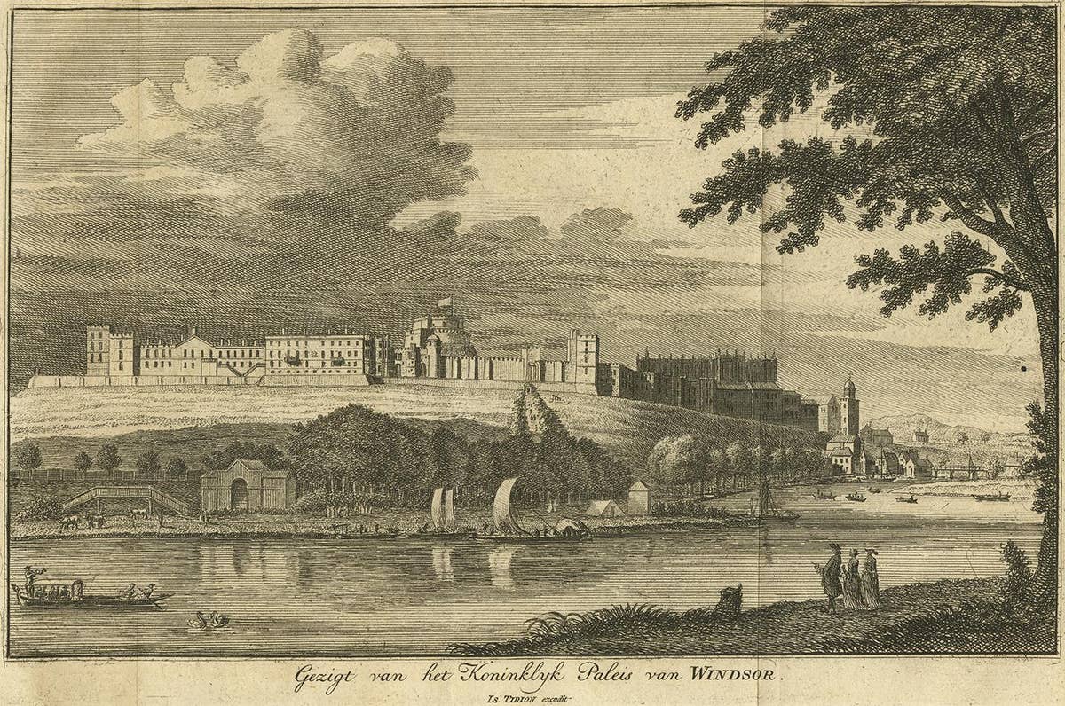 Antique Print with a View of the Royal Palace of Windsor by i. Tirion, 1754