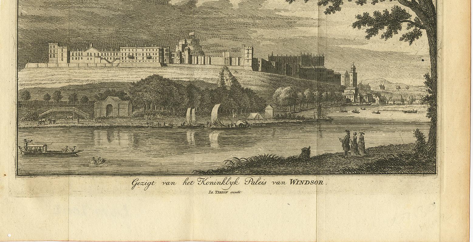 18th Century Antique Print with a View of the Royal Palace of Windsor by i. Tirion, 1754 For Sale