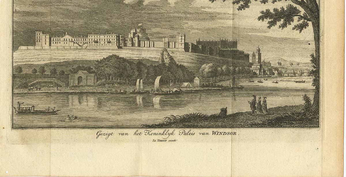 Antique Print with a View of the Royal Palace of Windsor by i. Tirion, 1754