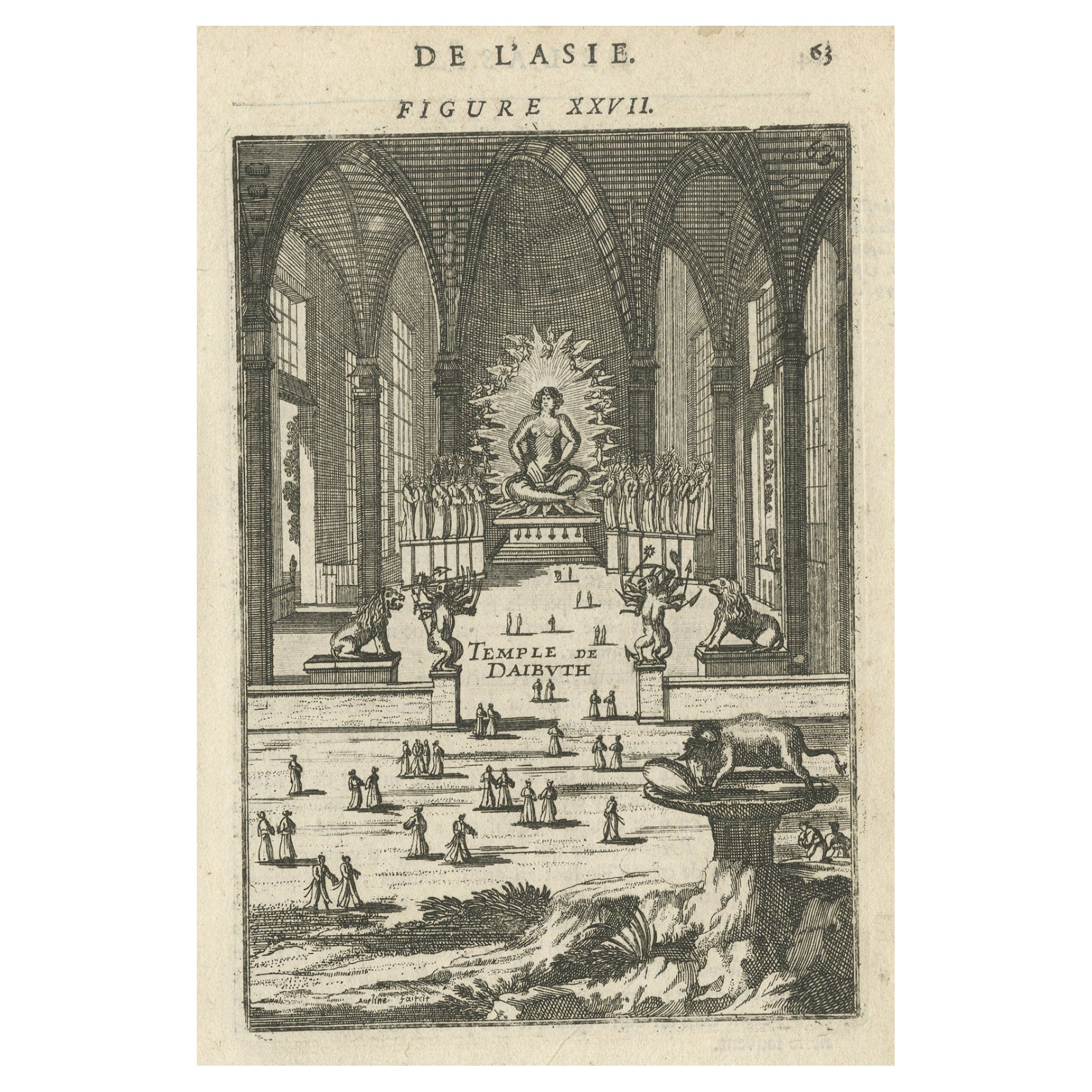 Antique Print with a View of the Temple of Daibuth, Japan, 1683