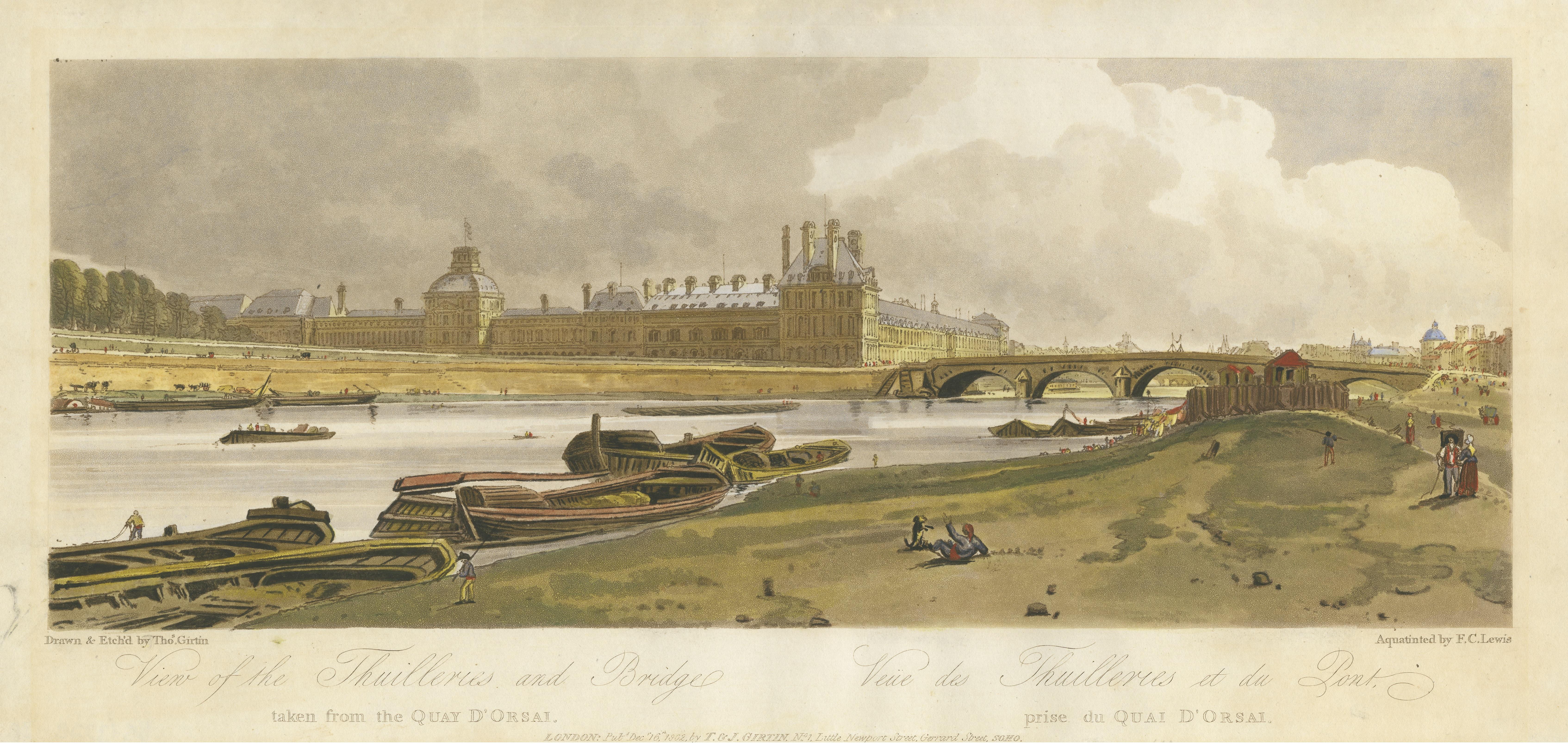 Antique Print with a View of Tuileries Palace, Paris, France, 1802 In Good Condition In Langweer, NL