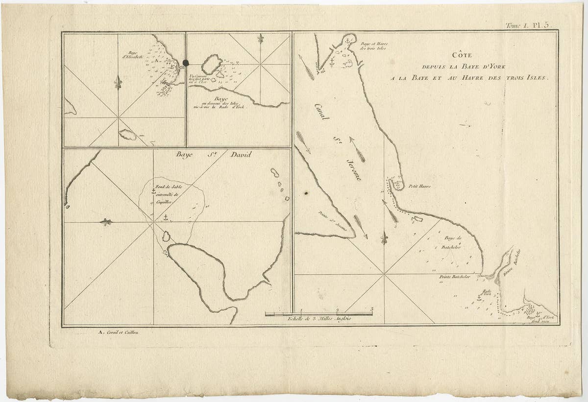 Antique Print with Charts of York's Bay and Surroundings