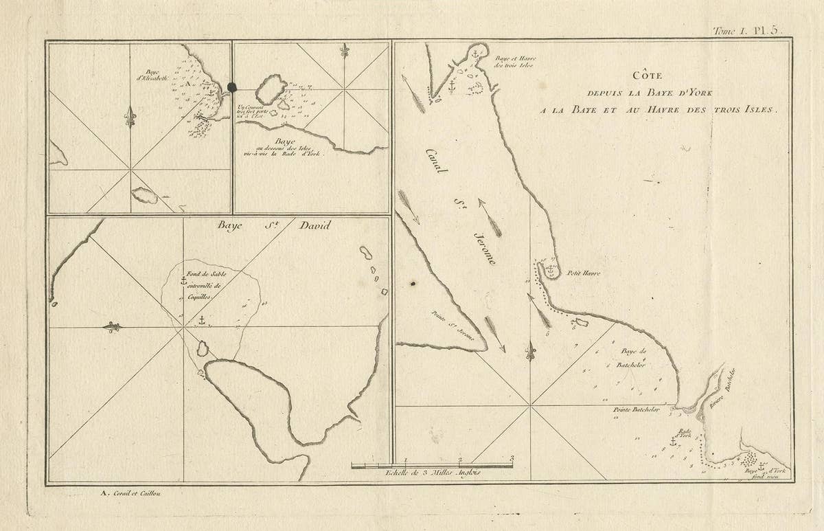 Antique Print with Charts of York's Bay and Surroundings