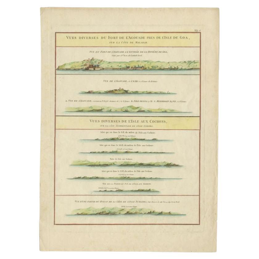 Antique Print with Coastal Views of Goa, India, c.1775 For Sale
