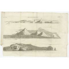 Stampa antica con vedute costiere della Kamchatka di Cook, 1784