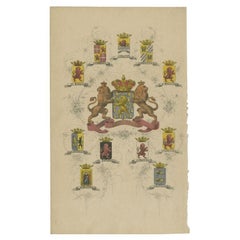 Antiker Druck mit Wappen der Niederlande, 1864