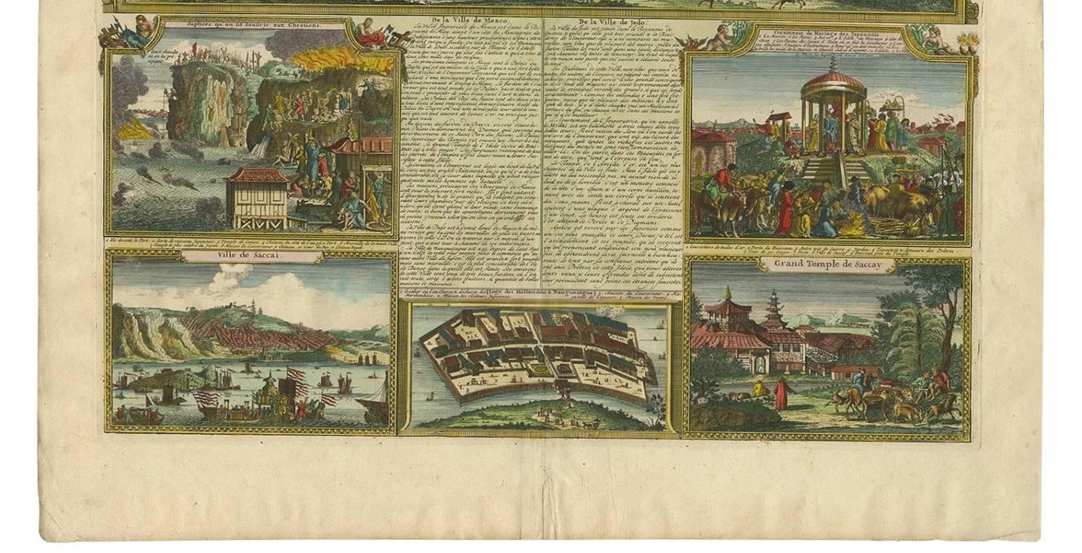 18th Century Antique Print with Five Views of Japan by H. Chatelain, '1720'