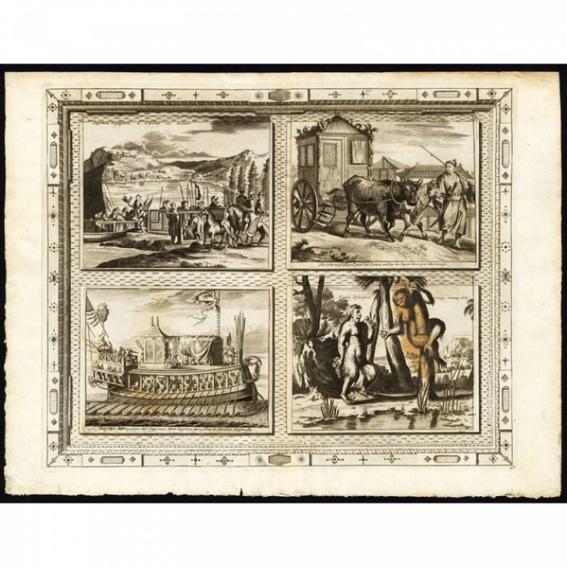 Stampa antica con quattro vedute giapponesi di A. der Van, 1725
