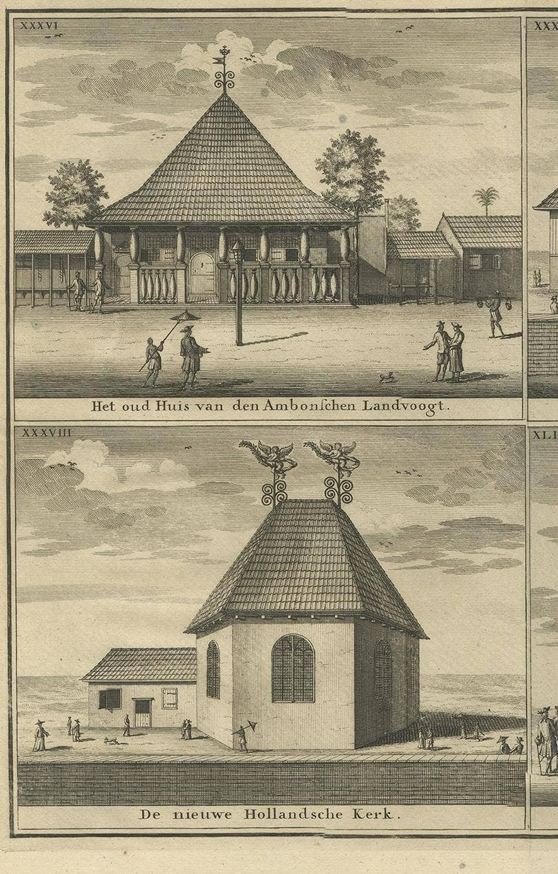 Antique Print with Four Views of Ambon by Valentijn '1726'