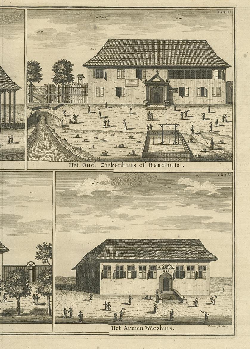 Dutch Antique Print with Four Views of Ambon ii by Valentijn, 1726 For Sale