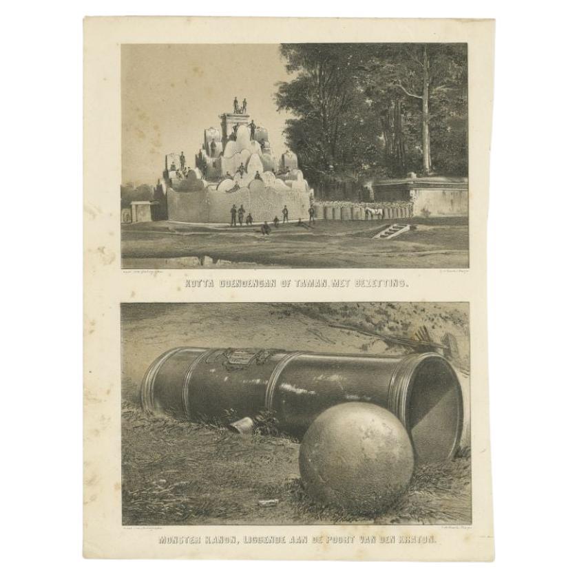 Antique Print with Huge Kanon and Occupation of Kraton in Aceh, Indonesia, 1874 In Good Condition For Sale In Langweer, NL