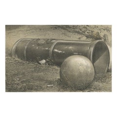 Stampa antica con un enorme Kanon e l'occupazione di Kraton ad Aceh, Indonesia, 1874