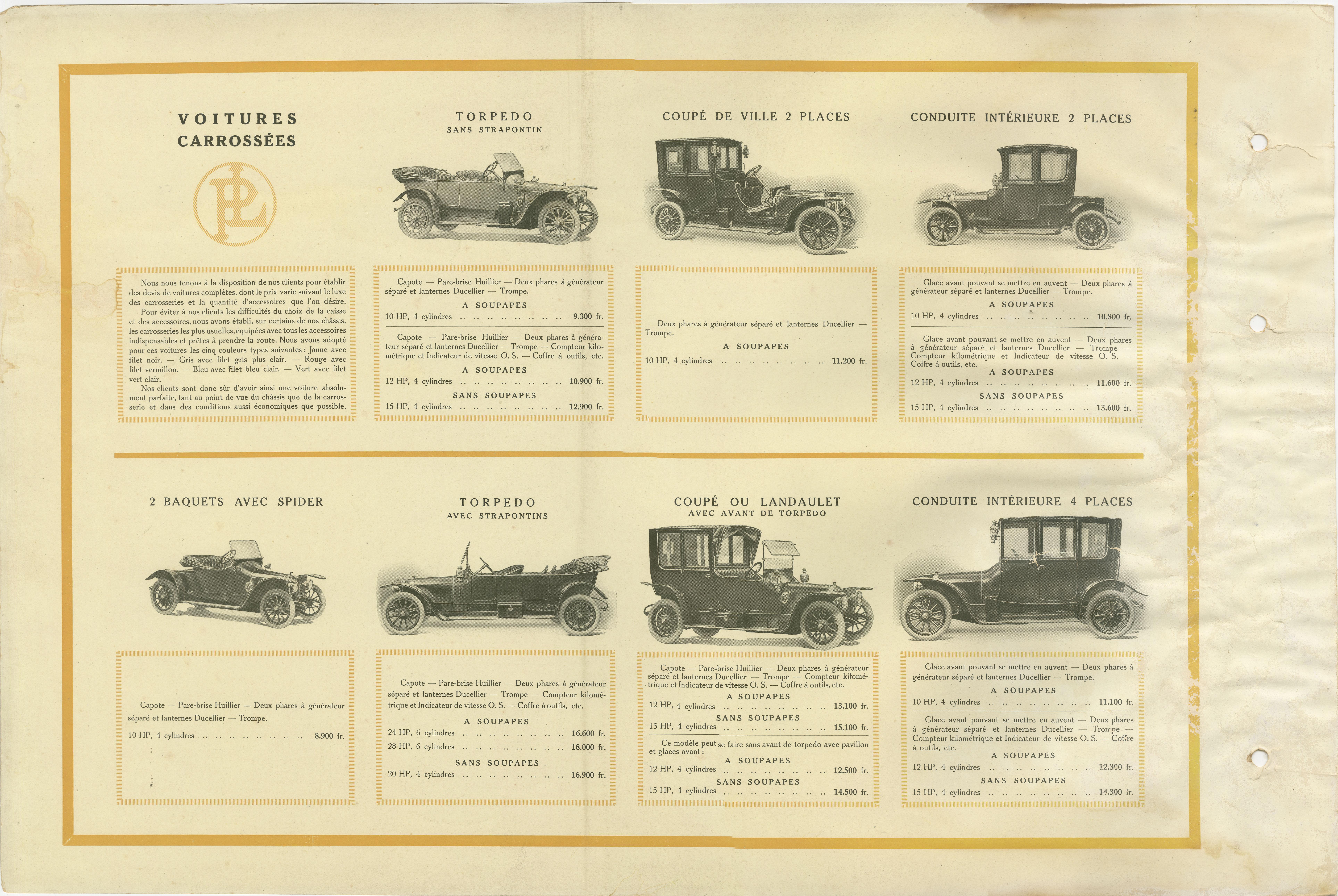 Antiker Druck mit Illustrationen von Autoteilen aus einem Katalog von Panhard et Levassor im Zustand „Relativ gut“ im Angebot in Langweer, NL