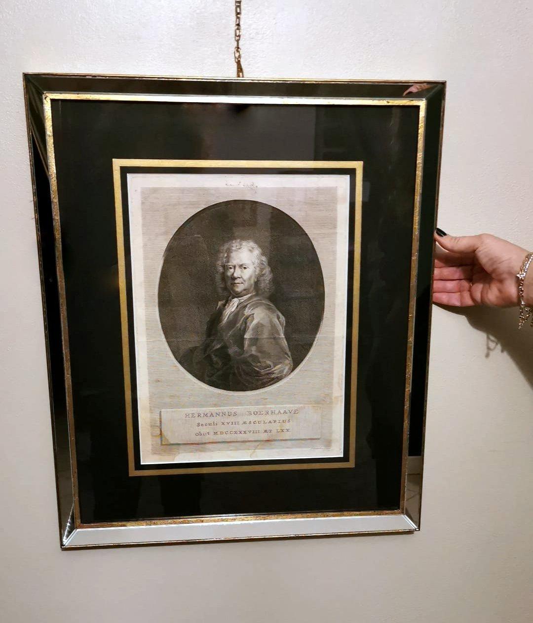 Antique Print with Mirror Frame and Gold Depicting Dutch Doctor 12