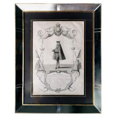 Antique Print with Mirrors and Gold Frame Depicting Marshal V.M. D'Estrées 1785