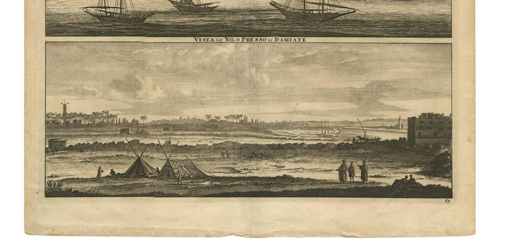 Antique Print with Panoramic Views of the Nile 'Egypt' by C. De Bruijn '1700' In Good Condition For Sale In Langweer, NL