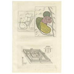 Antique Print with Plans of Jerusalem by Ferrario, '1831'