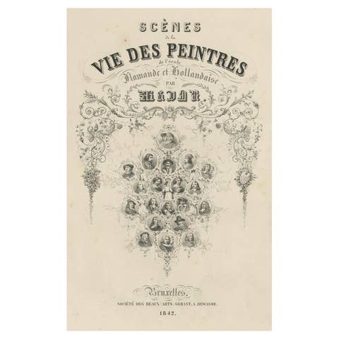 Antique Print with Portraits of Painters of the Flemish and Dutch School, 1842