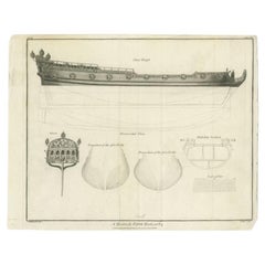 Antiker Druck mit Teilen eines britischen Kriegsschiffes, 1802