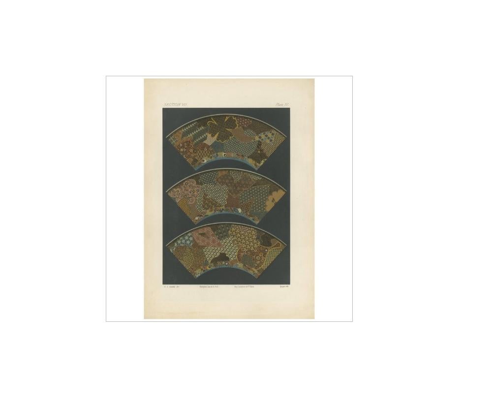 Antique Print with Segments of a Japanese Plate by G. Audsley, 1884 In Good Condition For Sale In Langweer, NL