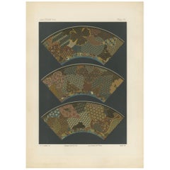 Impression ancienne avec segments d'une assiette japonaise par G. Audsley, 1884