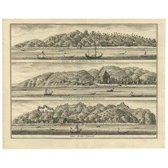 Impression ancienne avec trois vues d'ampoule par Valentijn, 1726
