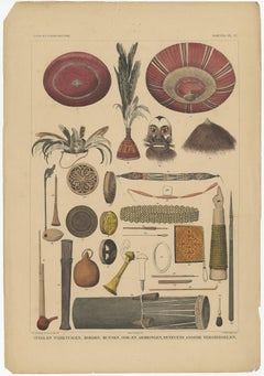 Antique Print with Tools from Borneo 'Indonesia' by Temminck, circa 1840
