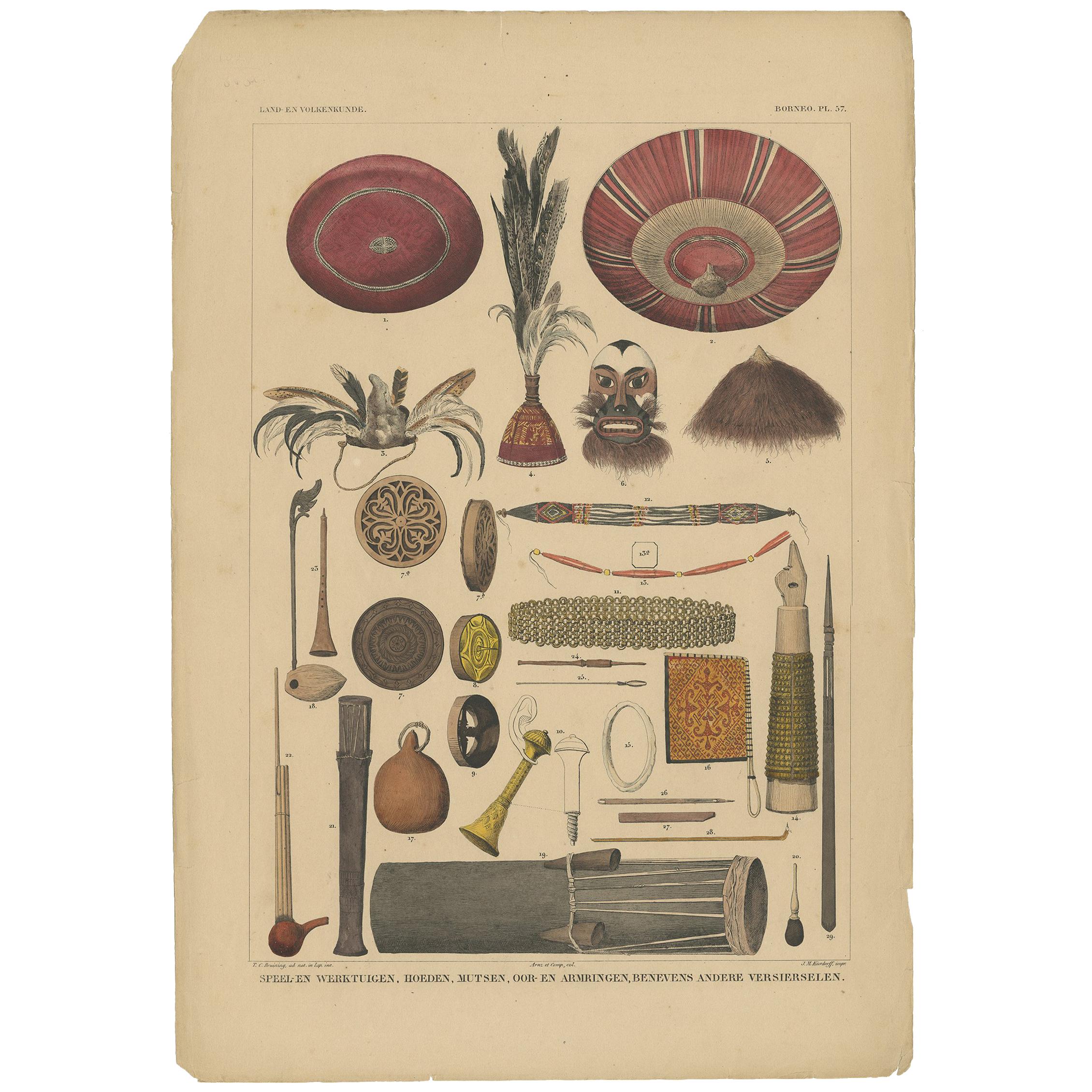 Antique Print with Tools from Borneo 'Indonesia' by Temminck, circa 1840 For Sale