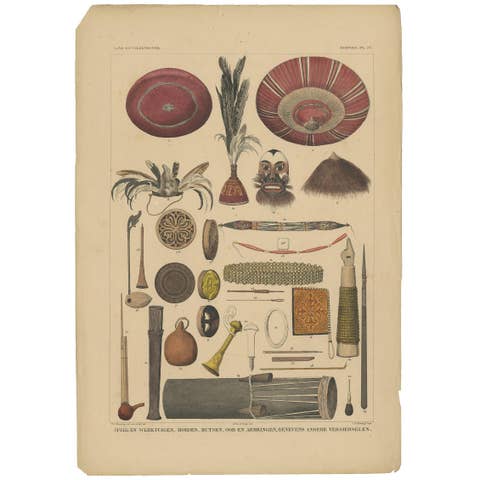Antique Print with Tools from Borneo 'Indonesia' by Temminck, circa 1840