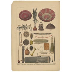 Antique Print with Tools from Borneo 'Indonesia' by Temminck, circa 1840