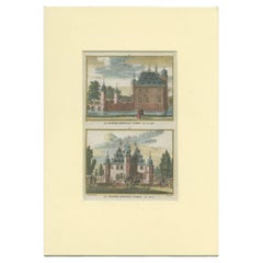 Antique Print with Two Views of a Castle in Meern, The Netherlands, c.1750