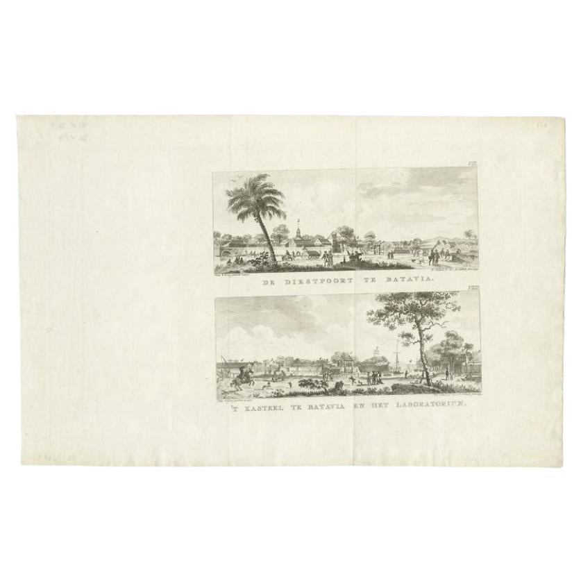Antiker Druck mit zwei Ansichten von Batavia von Conradi, 1782