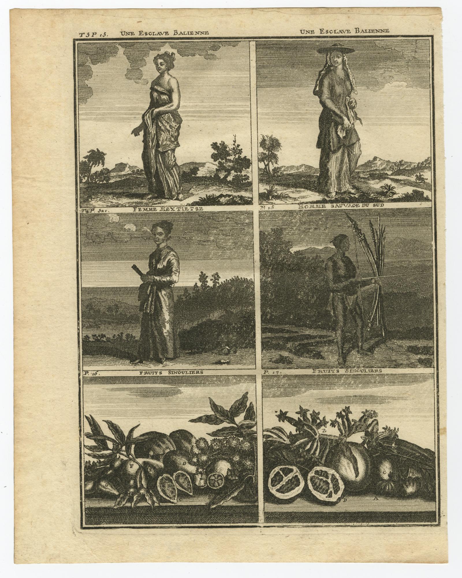 Antique Print with Various Asian Scenes ‘Incl. Indonesia’ by C. De Bruin, 1728 In Good Condition For Sale In Langweer, NL