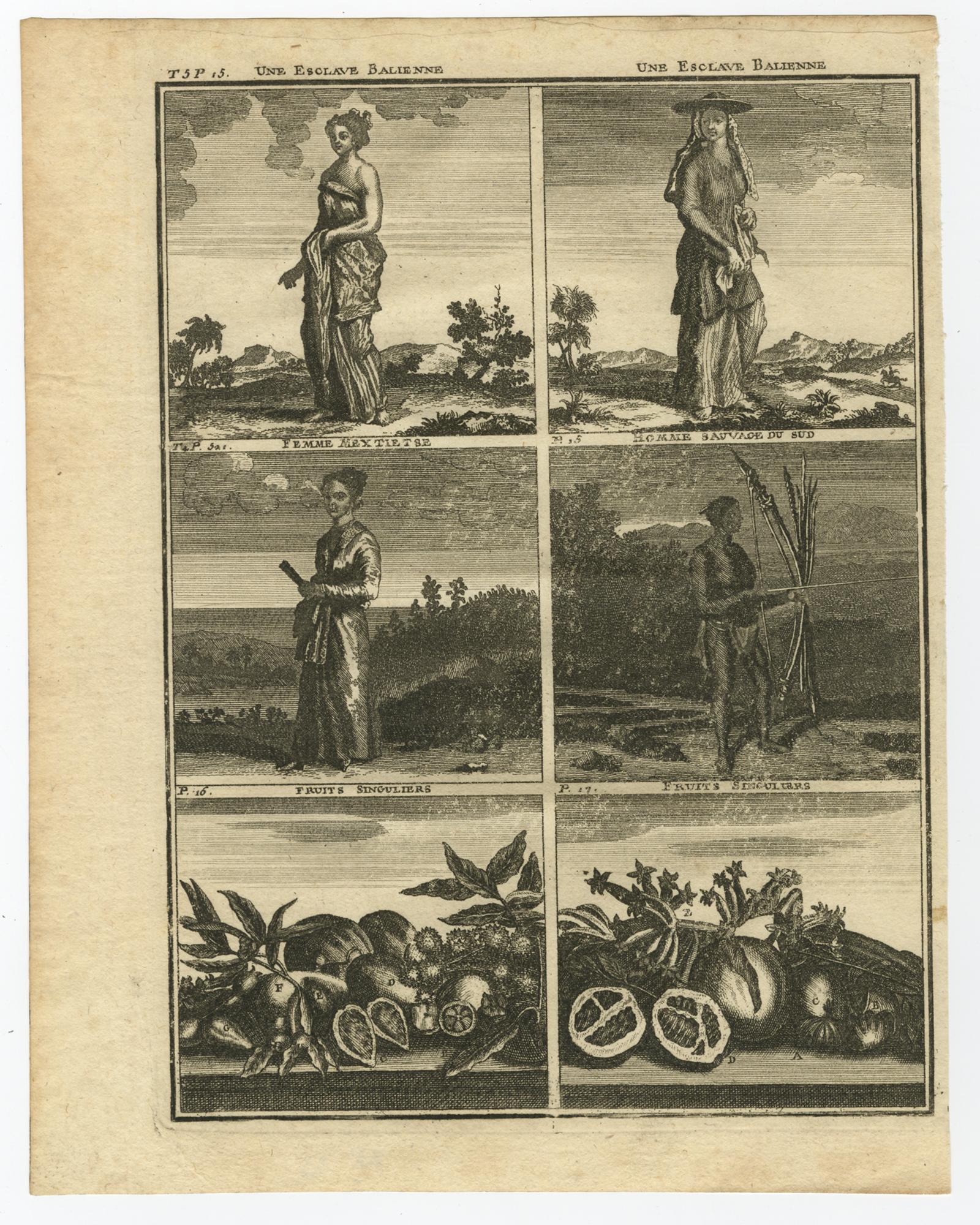 XVIIIe siècle Impression ancienne avec diverses scènes asiatiques 'Incl. Indonésie' par C. De Bruin, 1728 en vente