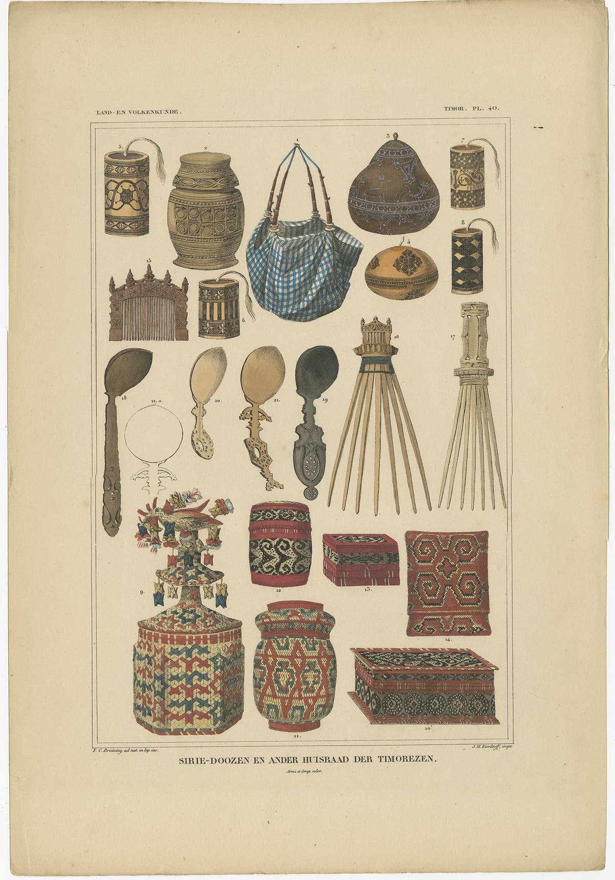 Antique Print with Various Furniture of Timor ‘Indonesia’, Temminck, circa 1840