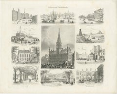 Antique Print with Various Views of Belgium and the Netherlands