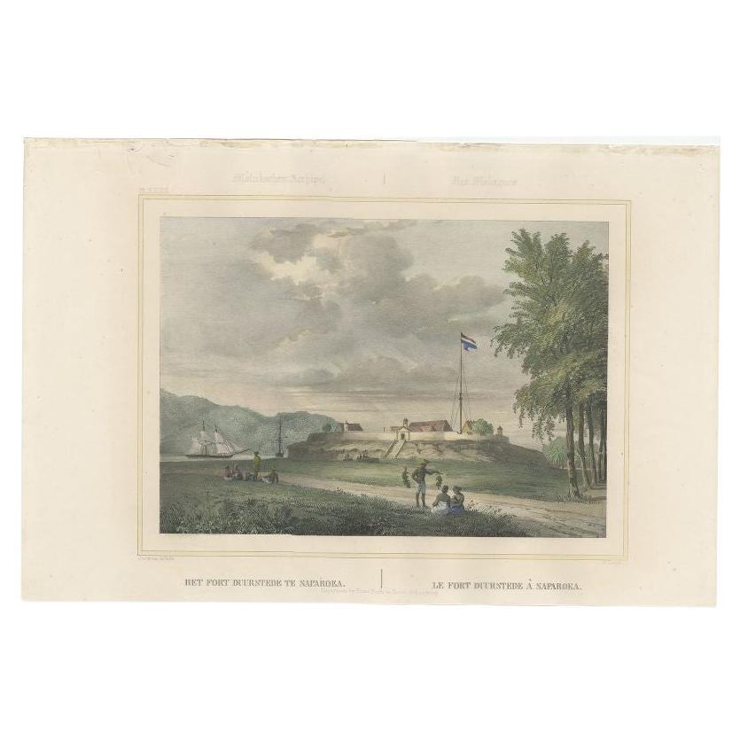 Impression ancienne avec vue de Fort Duurstede sur Saparua, Indonésie, 1844