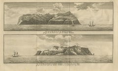 Antique Print with Views of Alejandro Selkirk Island by Anson '1749'
