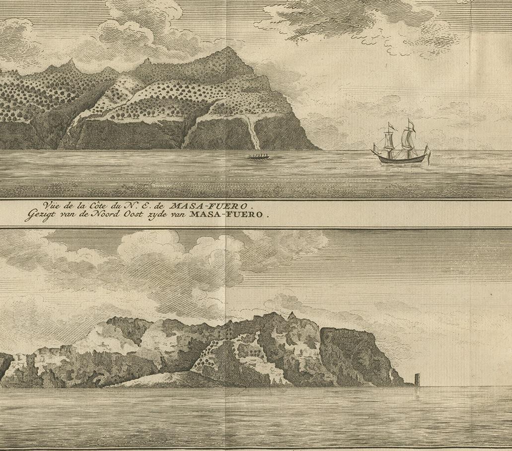 XVIIIe siècle Impression ancienne avec vues de l'île d'Alejandro Selkirk par Anson '1749' en vente