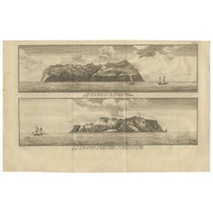 Stampa antica con veduta dell'isola di Alejandro Selkirk di Anson '1749