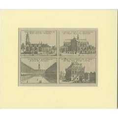 Antiker Druck mit Ansichten von Amsterdam, um 1785