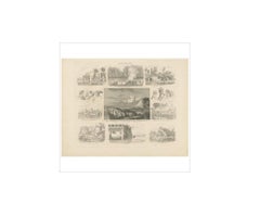 Antique Print of 11 Australian Scenes – Kangaroo, Temple & Natives, c.1844