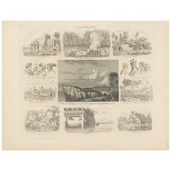 Antiker Druck mit Ansichten von Australien I von Rosmäsler, um 1844